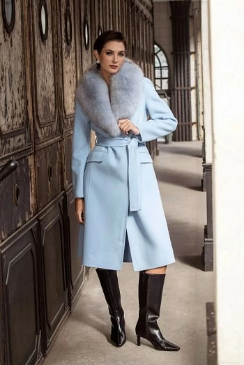 Abrigo Azul Bebé de Paño con Cuello de Piel de Zorroloco luxo
