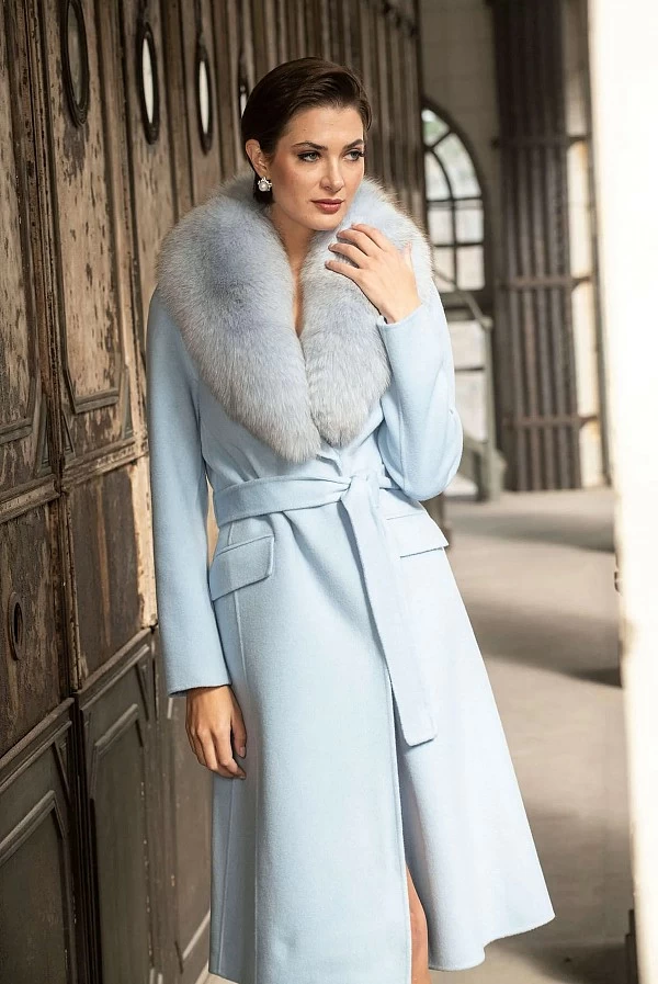 Abrigo Azul Bebé de Paño con Cuello de Piel de Zorroloco luxo