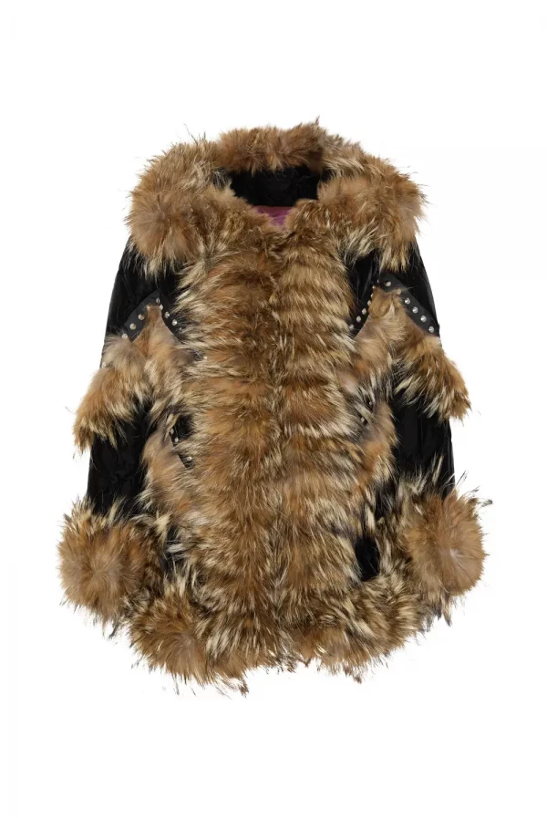 Abrigo de terciopelo negro estilo plumas con pelo de zorro natural – Tete by Odette Abrigo de terciopelo negro estilo plumas con pelo de zorro natural – Tete by Odette