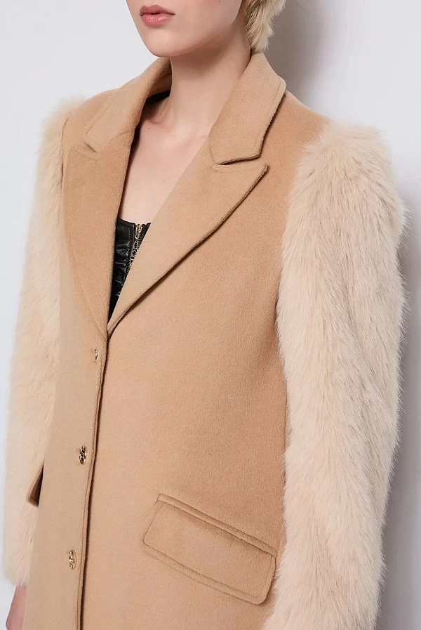 abrigo paño de lana beige denny rose