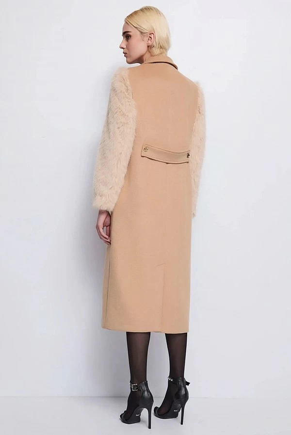 abrigo paño de lana beige denny rose