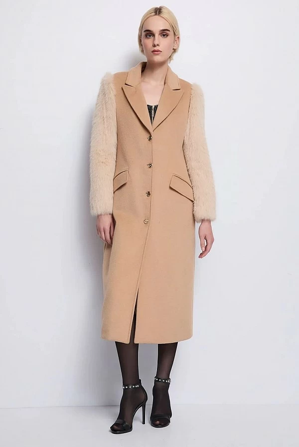 abrigo paño de lana beige denny rose