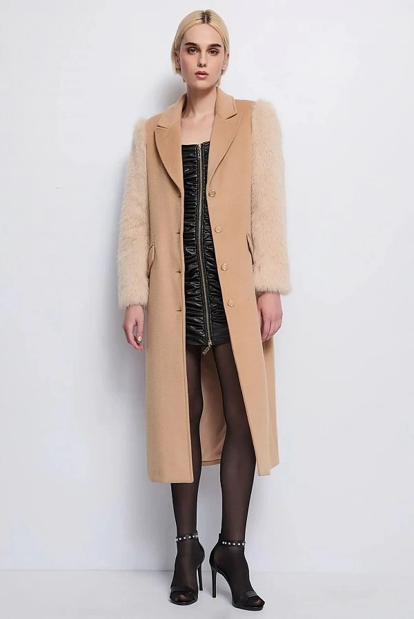 abrigo paño de lana beige denny rose