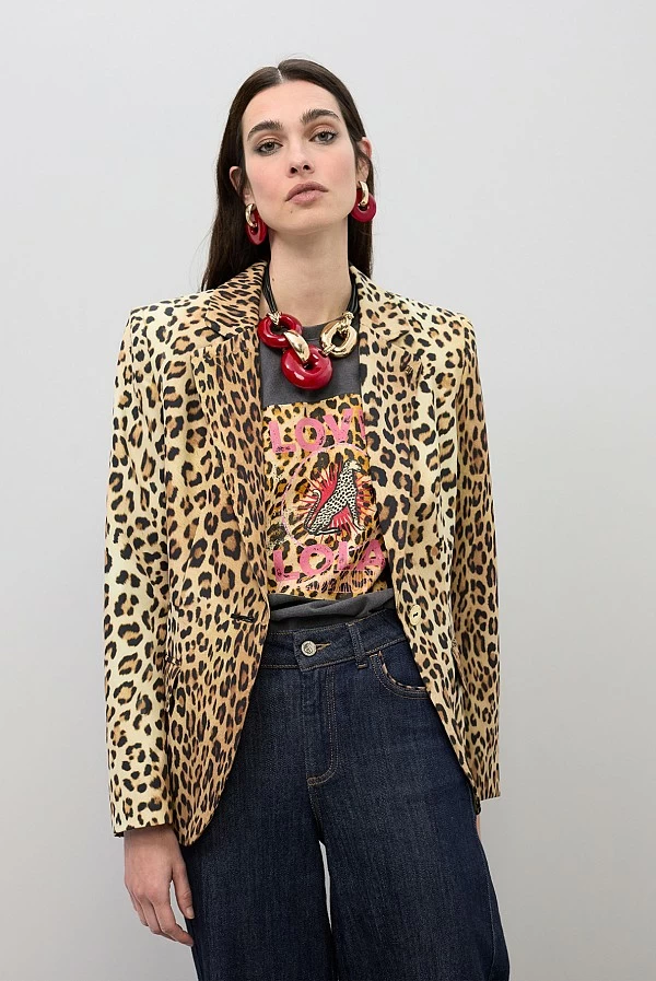 Americana Entallada con Estampado Animal