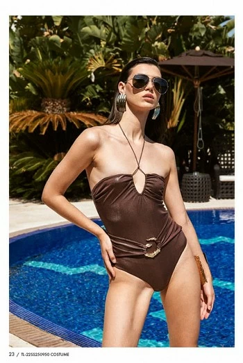 Bañador marrón con cinturón serpiente brillante – Trash and Luxury