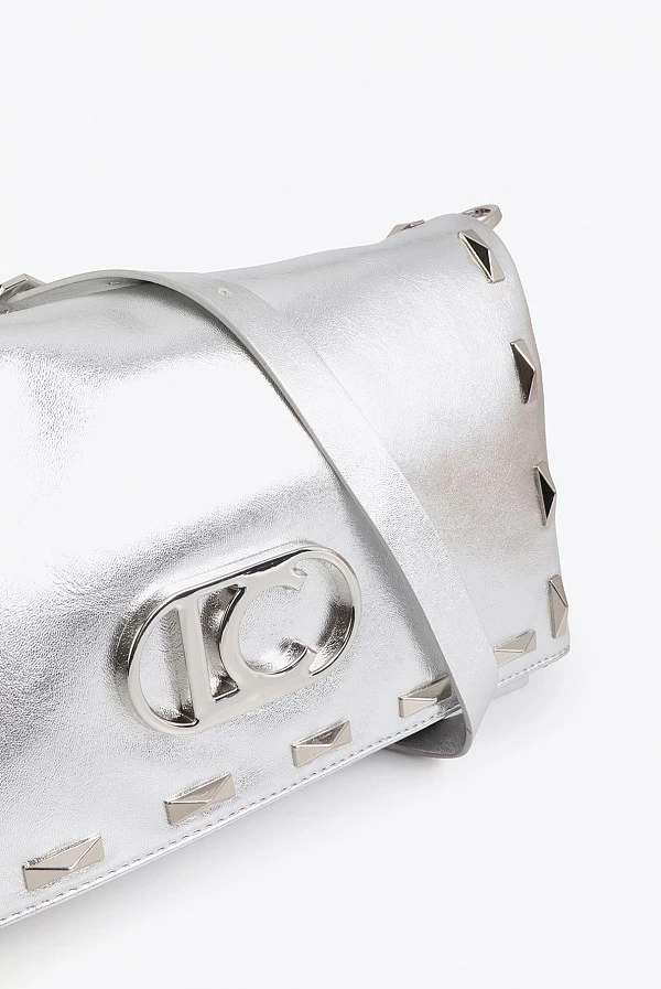 Bandolera Metalizada Plateada con Tachas Rectangulares