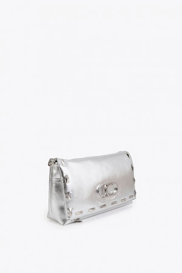 Bandolera Metalizada Plateada con Tachas Rectangulares