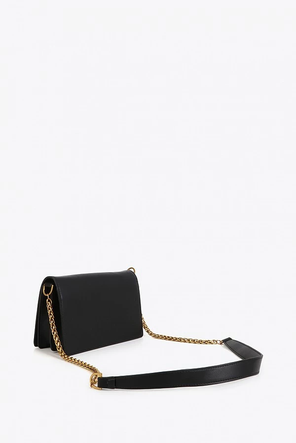 Bandolera Negra con Solapa, Tachas Doradas y Logo Animal