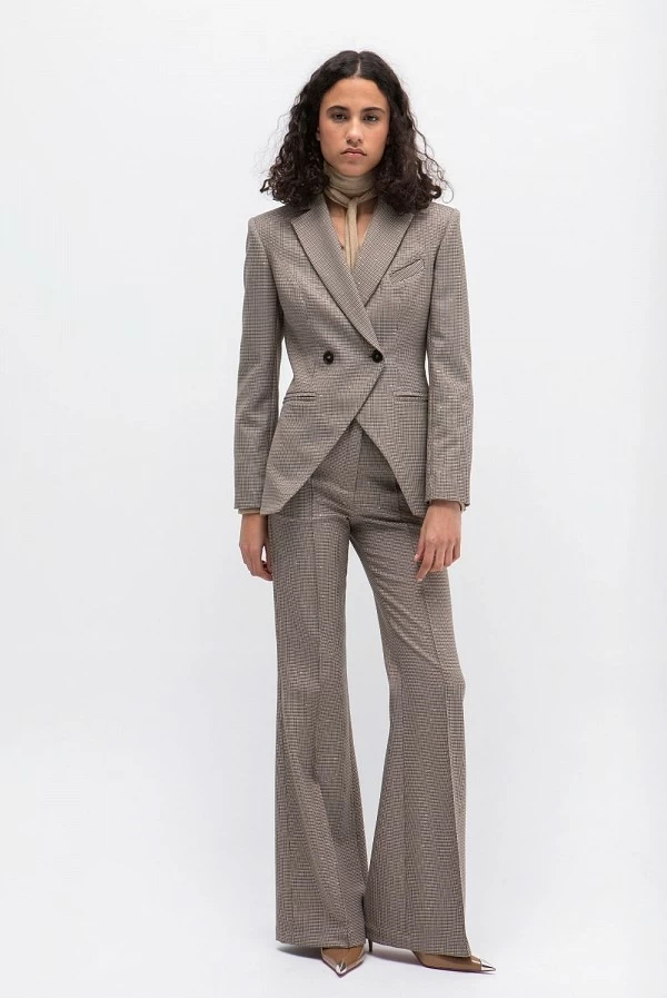 Blazer de cuadros inglesa con hilos dorados y doble botonadura masavi