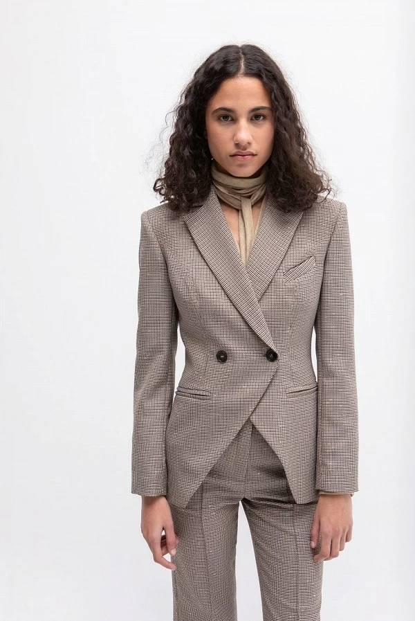 Blazer de cuadros inglesa con hilos dorados y doble botonadura masavi