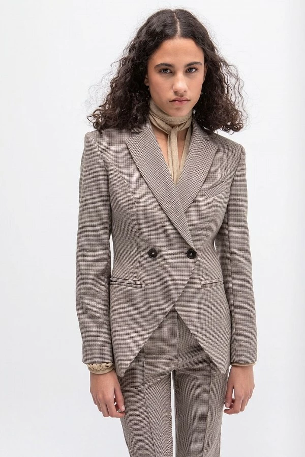 Blazer de cuadros inglesa con hilos dorados y doble botonadura masavi