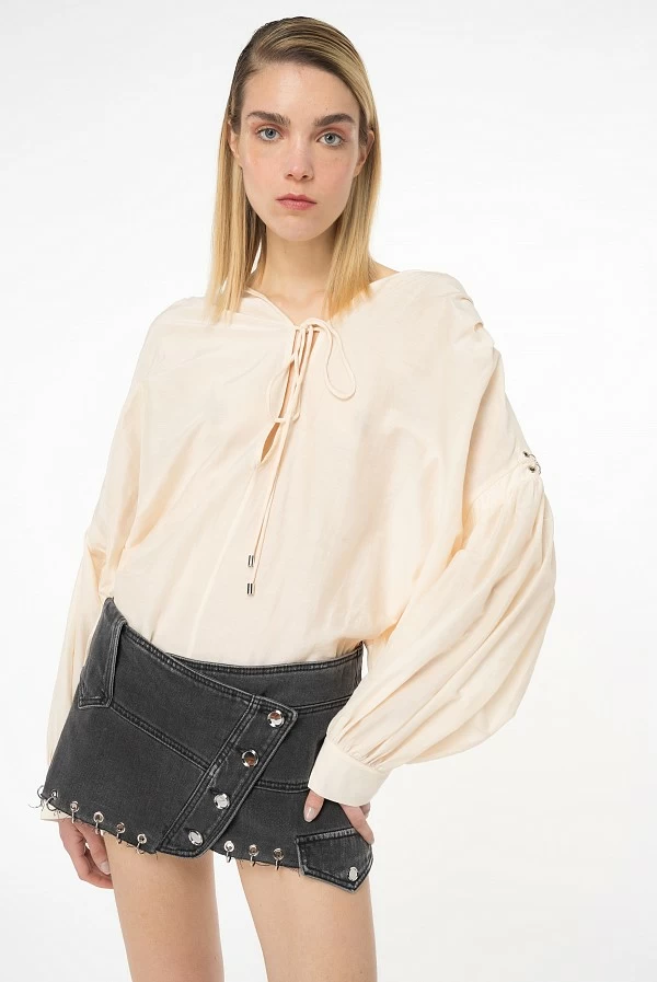 blusa de gasa pinko beige ojales