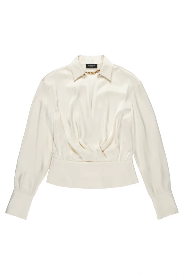 Blusa de raso con baschina y mangas largas Nenette