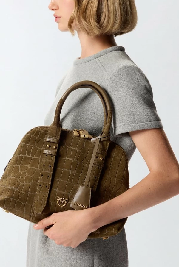Bolso de mano pequeño Escape Bag en piel nobuck cocodrilo – Pinko