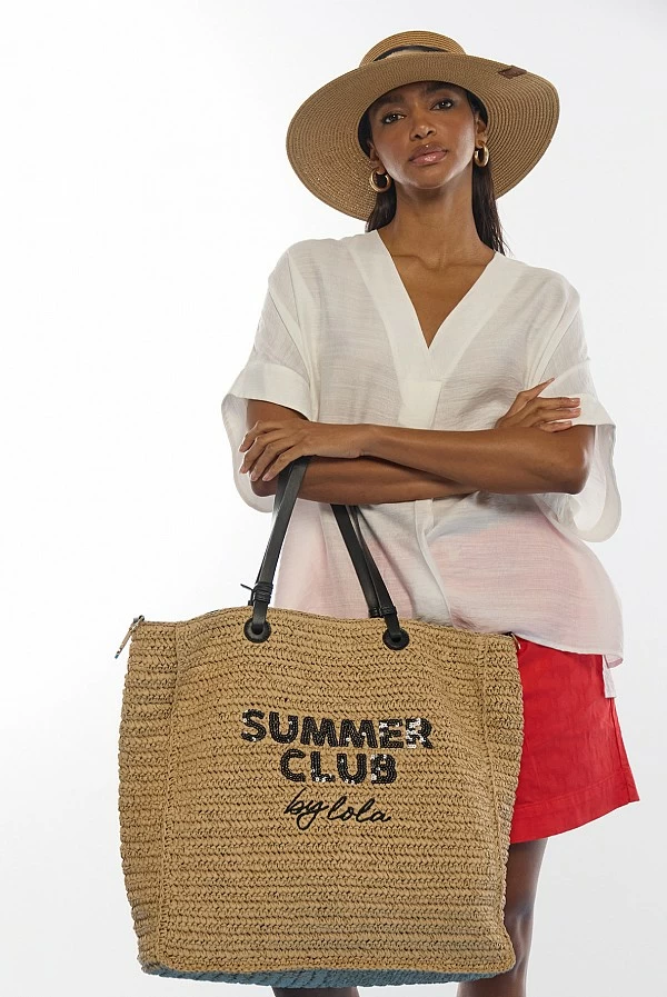 Bolso Desestructurado de Rafia Summer Club Marrón