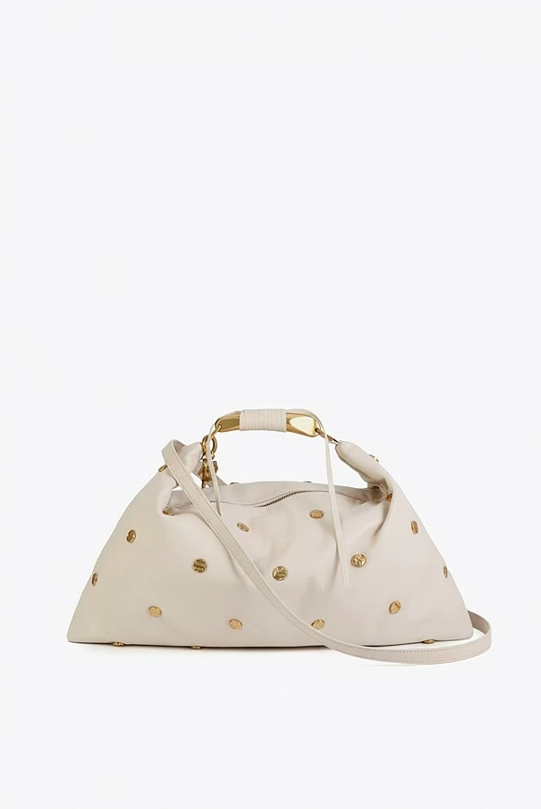 Bolso Hobo Crema con Tachas Doradas