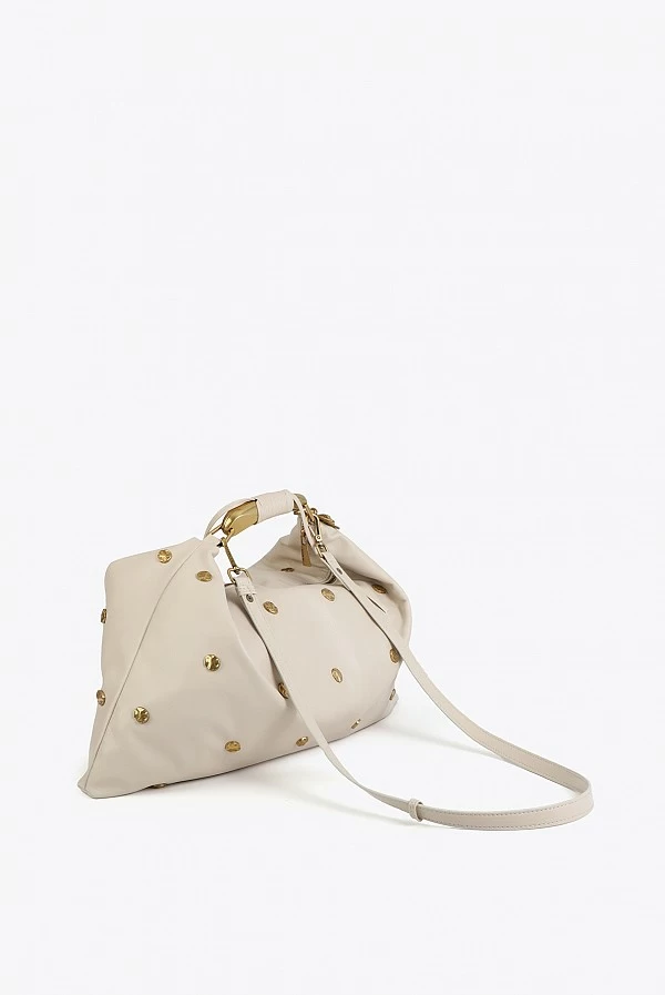 Bolso Hobo Crema con Tachas Doradas