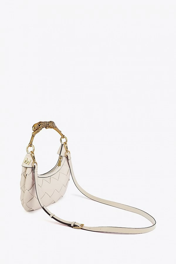 Bolso Media Luna Trenzado con Asa Leopardo Dorada