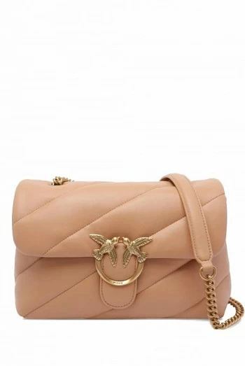 Bolso Pinko Love Puff Classic Nude pequeño de napa acolchada