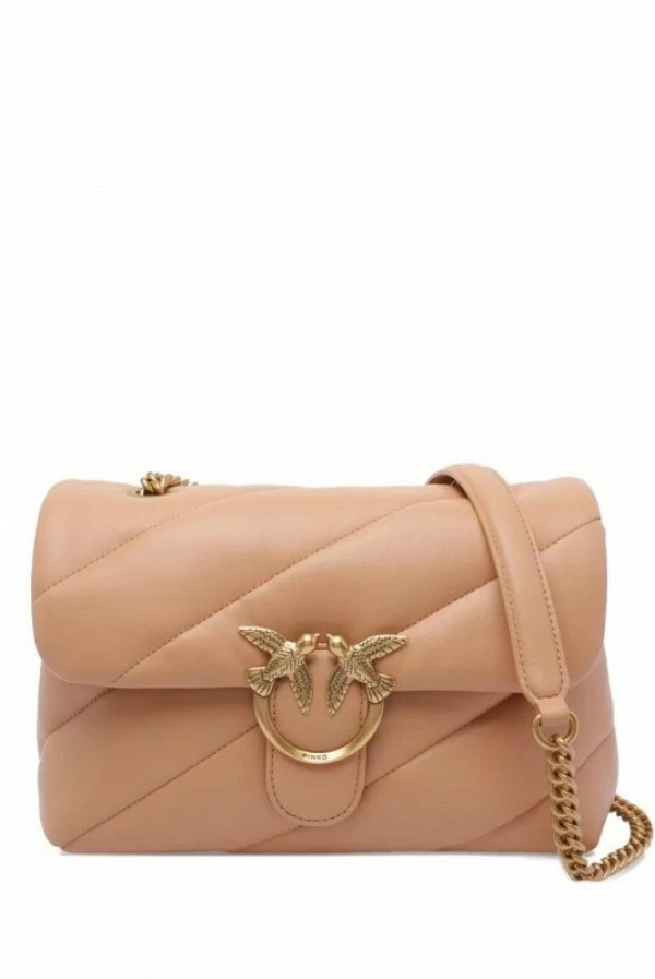 Bolso Pinko Love Puff Classic Nude pequeño de napa acolchada
