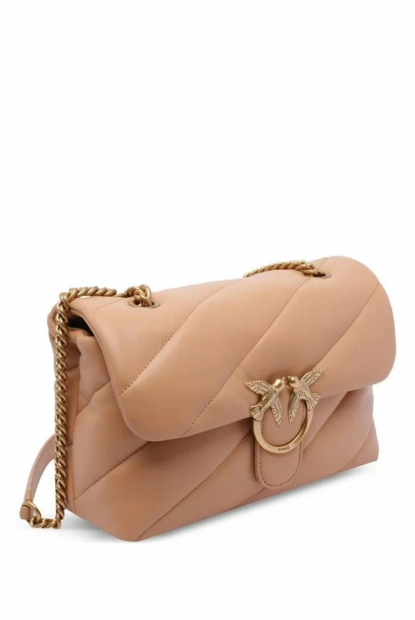Bolso Pinko Love Puff Classic Nude pequeño de napa acolchada