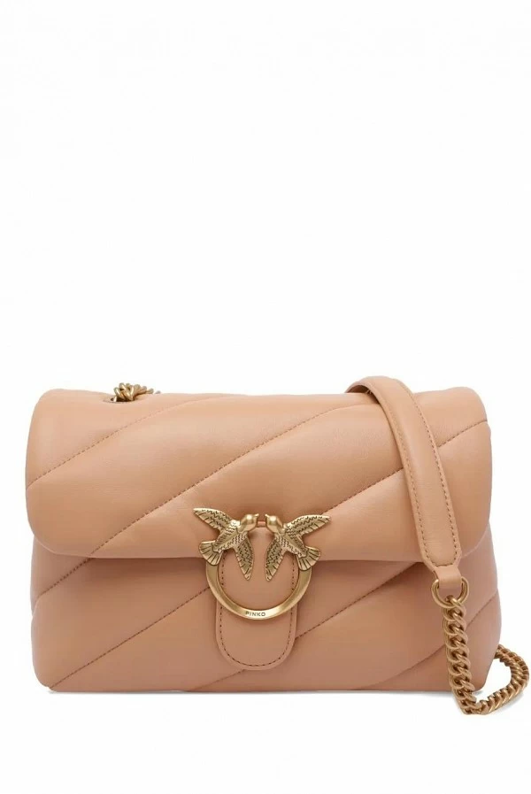 Bolso Pinko Love Puff Classic Nude pequeño de napa acolchada