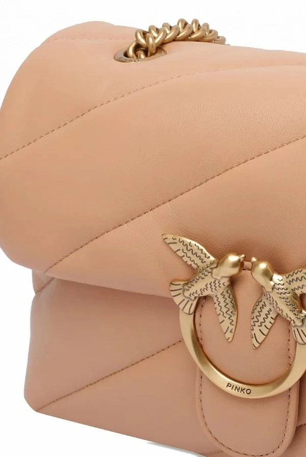 Bolso Pinko Love Puff Classic Nude pequeño de napa acolchada