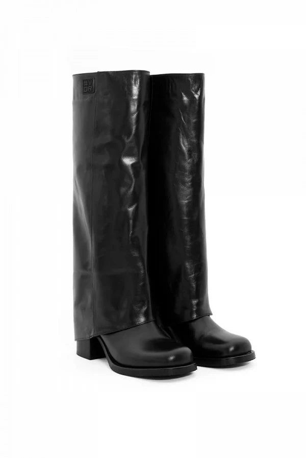 botas cuero negro tacon grueso pegaso vdr