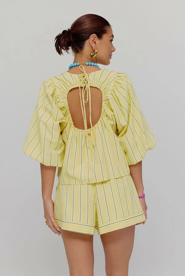 Camisa Corta LEVY de Rayas Amarillas – Harper and Yve Mujer