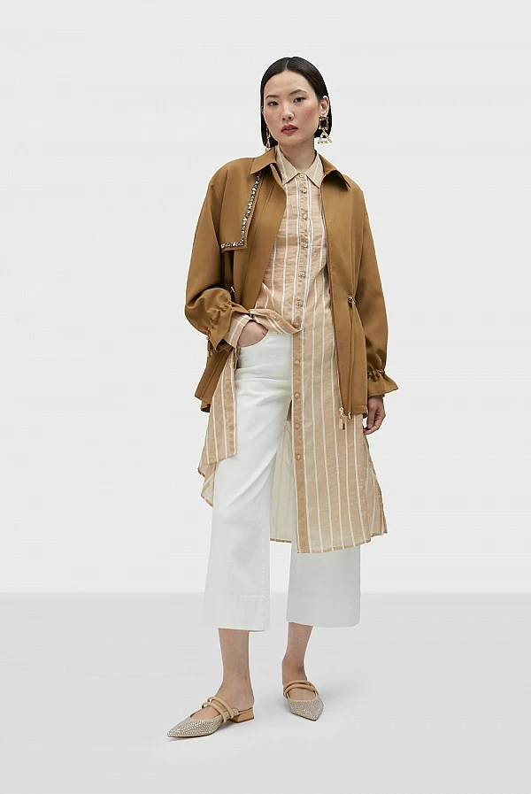 Camisa larga Lola Casademunt rayas beige
