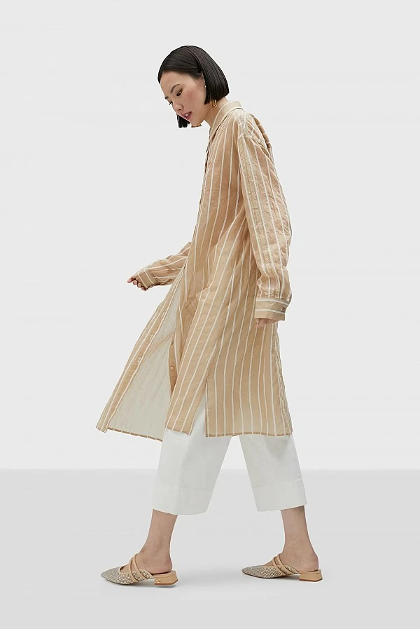 Camisa larga Lola Casademunt rayas beige