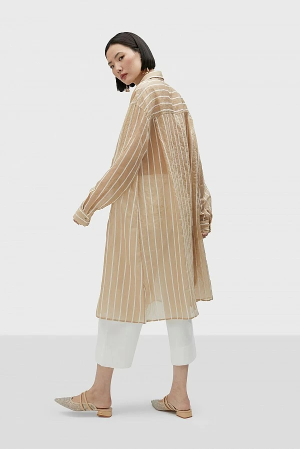 Camisa larga Lola Casademunt rayas beige