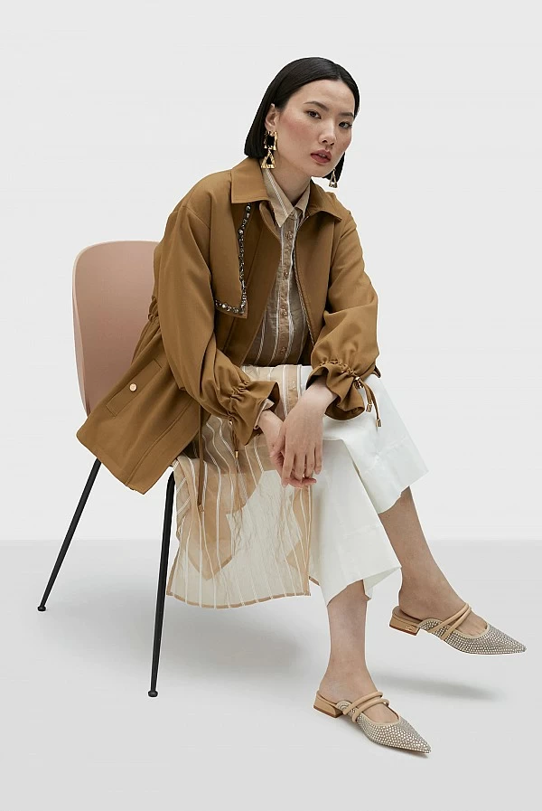 Camisa larga Lola Casademunt rayas beige