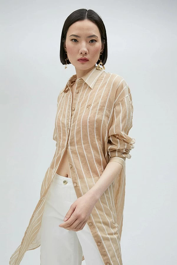 Camisa larga Lola Casademunt rayas beige