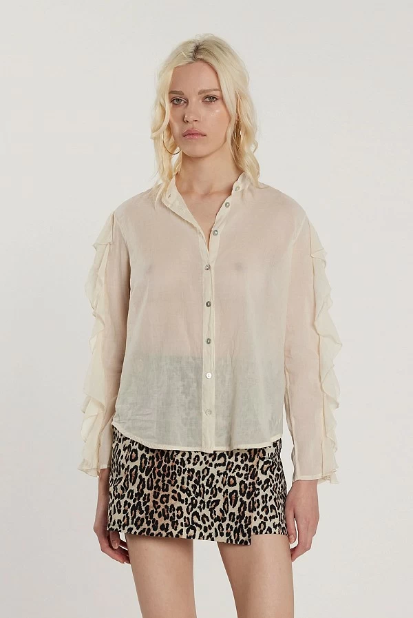 Camisa MONTAND con Encaje y Cuello Mao Camisa MONTAND con Encaje y Cuello Mao