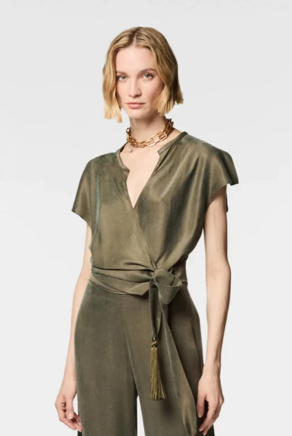 Camisa verde militar Nenette efecto seda