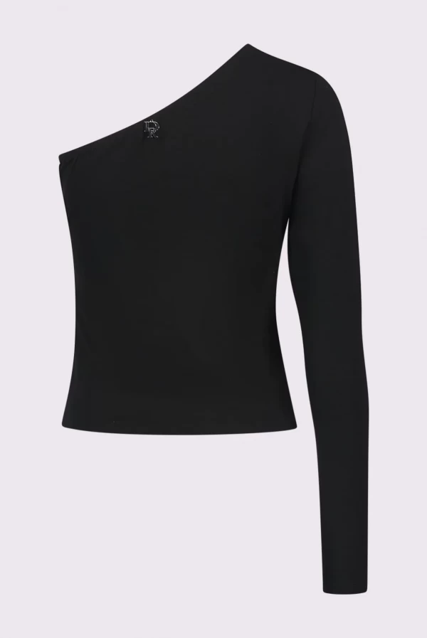 Camiseta Asimétrica Negra con Strass – Denny Rose