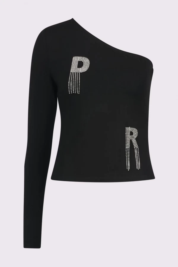 Camiseta Asimétrica Negra con Strass – Denny Rose