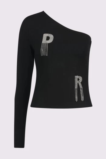 Camiseta Asimétrica Negra con Strass – Denny Rose Camiseta Asimétrica Negra con Strass – Denny Rose