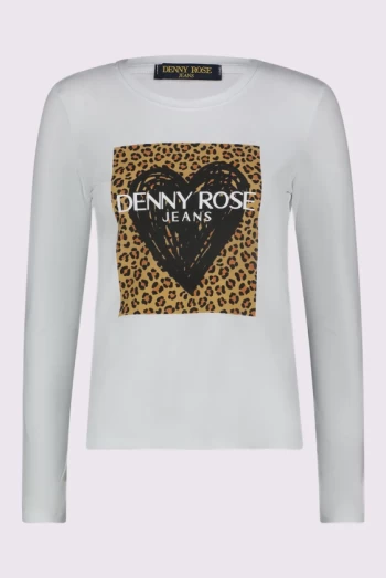 Camiseta blanca manga larga Denny Rose con estampado animal print y corazón Camiseta blanca manga larga Denny Rose con estampado animal print y corazón