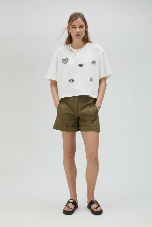Camiseta con detalles maxi pedrería lola casademunt