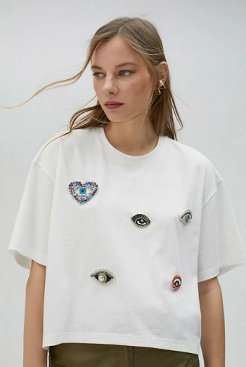 Camiseta con detalles maxi pedrería lola casademunt