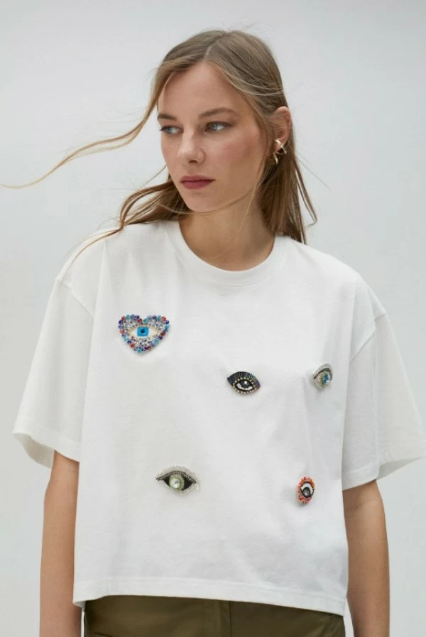 Camiseta con detalles maxi pedrería lola casademunt