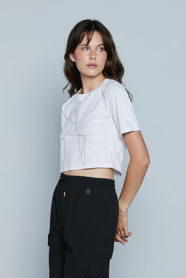 Camiseta Corta Mujer con Strass Relish