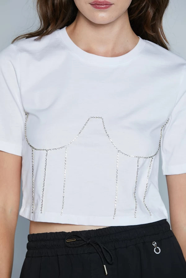 Camiseta Corta Mujer con Strass Relish