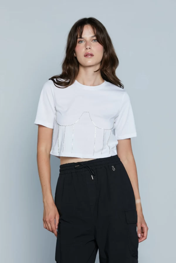 Camiseta Corta Mujer con Strass Relish