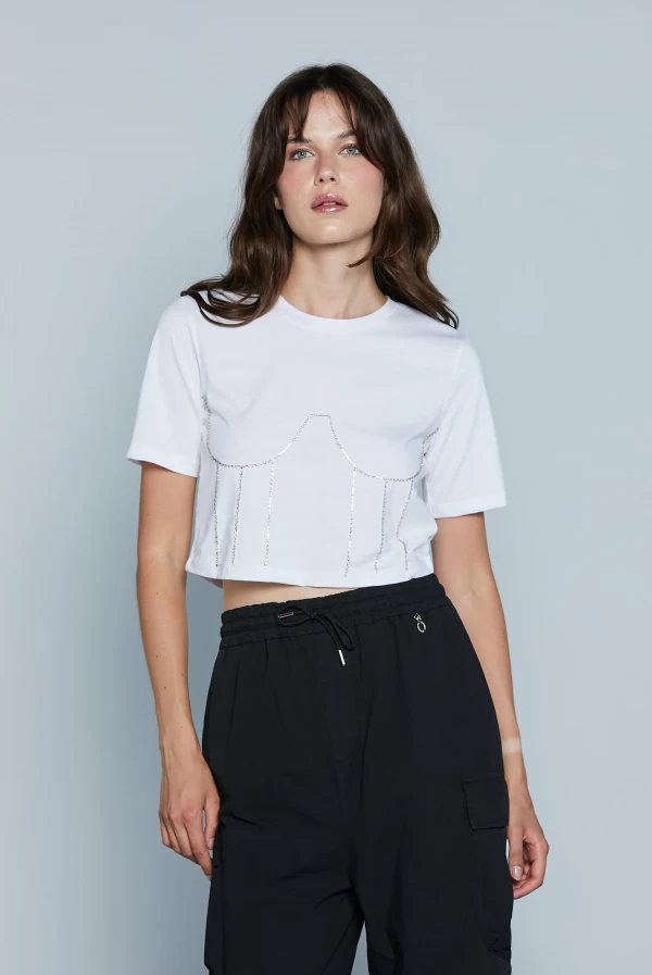 Camiseta Corta Mujer con Strass Relish