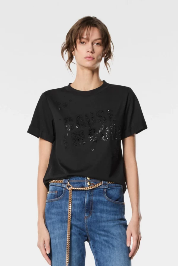 Camiseta de algodón con strass 
