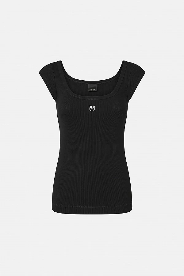 Camiseta de canalé con logotipo Love Birds pinko