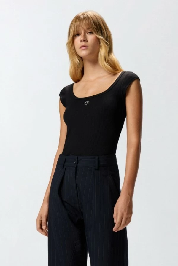 Camiseta de canalé con logotipo Love Birds pinko